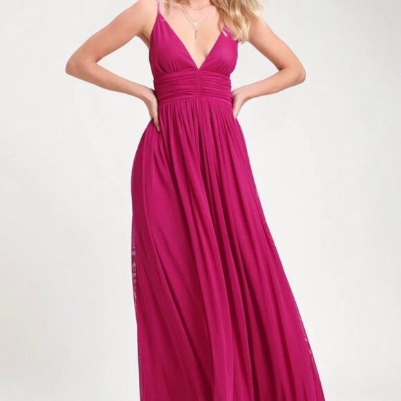 Lulu's NWT Women's Queen of the Evening Magenta Maxi Evening Dress - Size Medium - Picture 1 of 6
